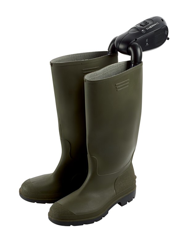 Grüne Gummistiefel Set Grüne Gummistiefel mit Thermic Schuhtrockner Plus mit Schlauchanschluss.