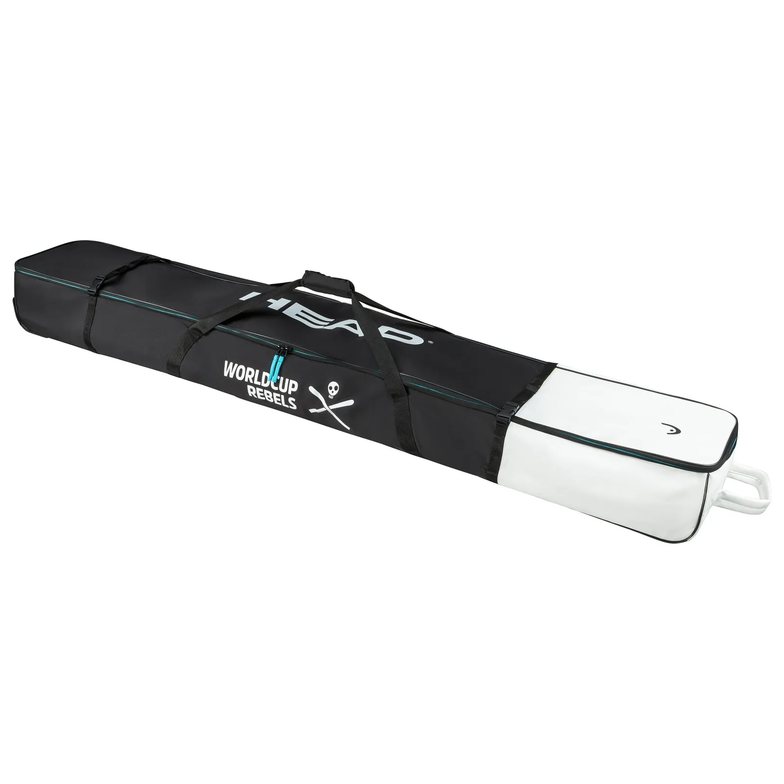 Head Rebels Double Skibag, black and white, with carrying handles and zipper.