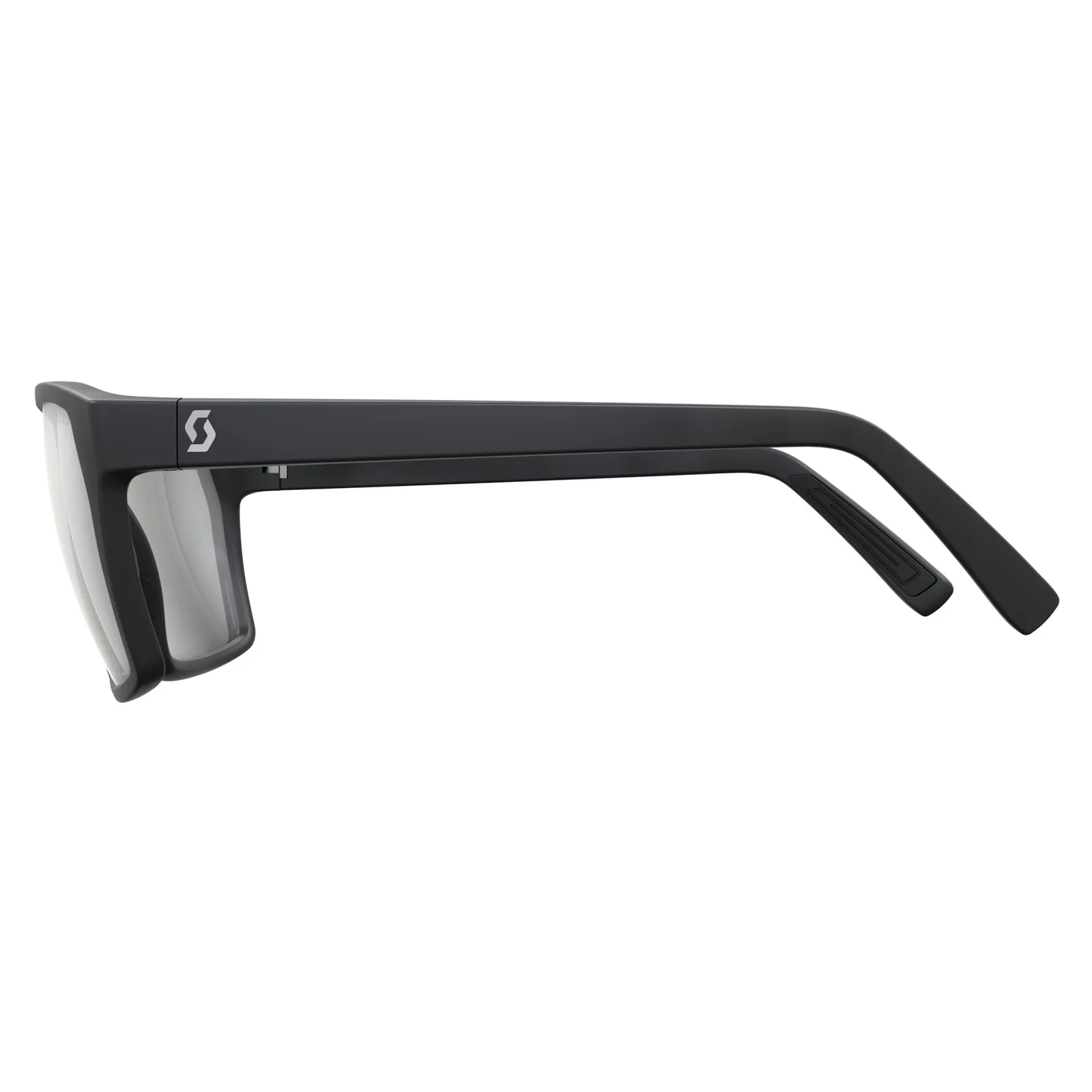 Black SCOTT Tune polarized glasses, side view with logo on temples, polarized lenses.