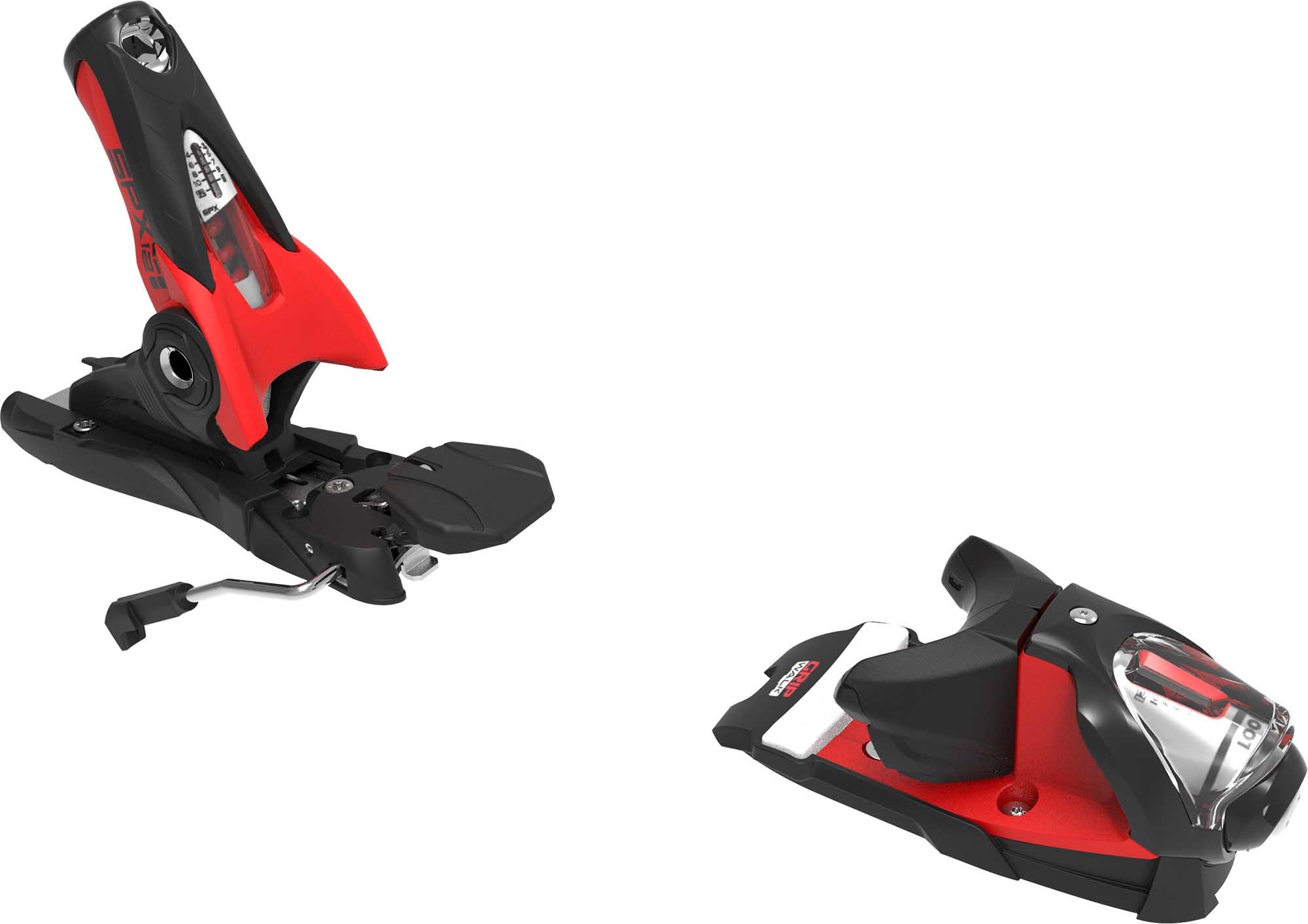 Ski-Bindung Look SPX 12 Rockrace GW, Hot Red, im Set, Vorder- und Hinterbacken separat auf weißem Grund.