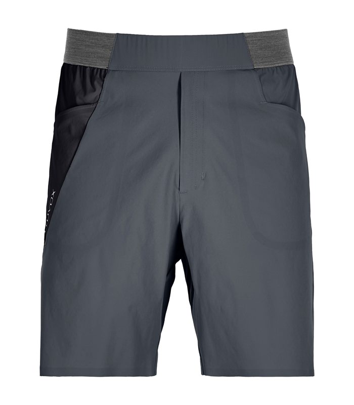 Graue Piz Selva Light Shorts für Herren in Stahlfarbe, kurze Passform, mit grauem, elastischem Bund und Seitentaschen.