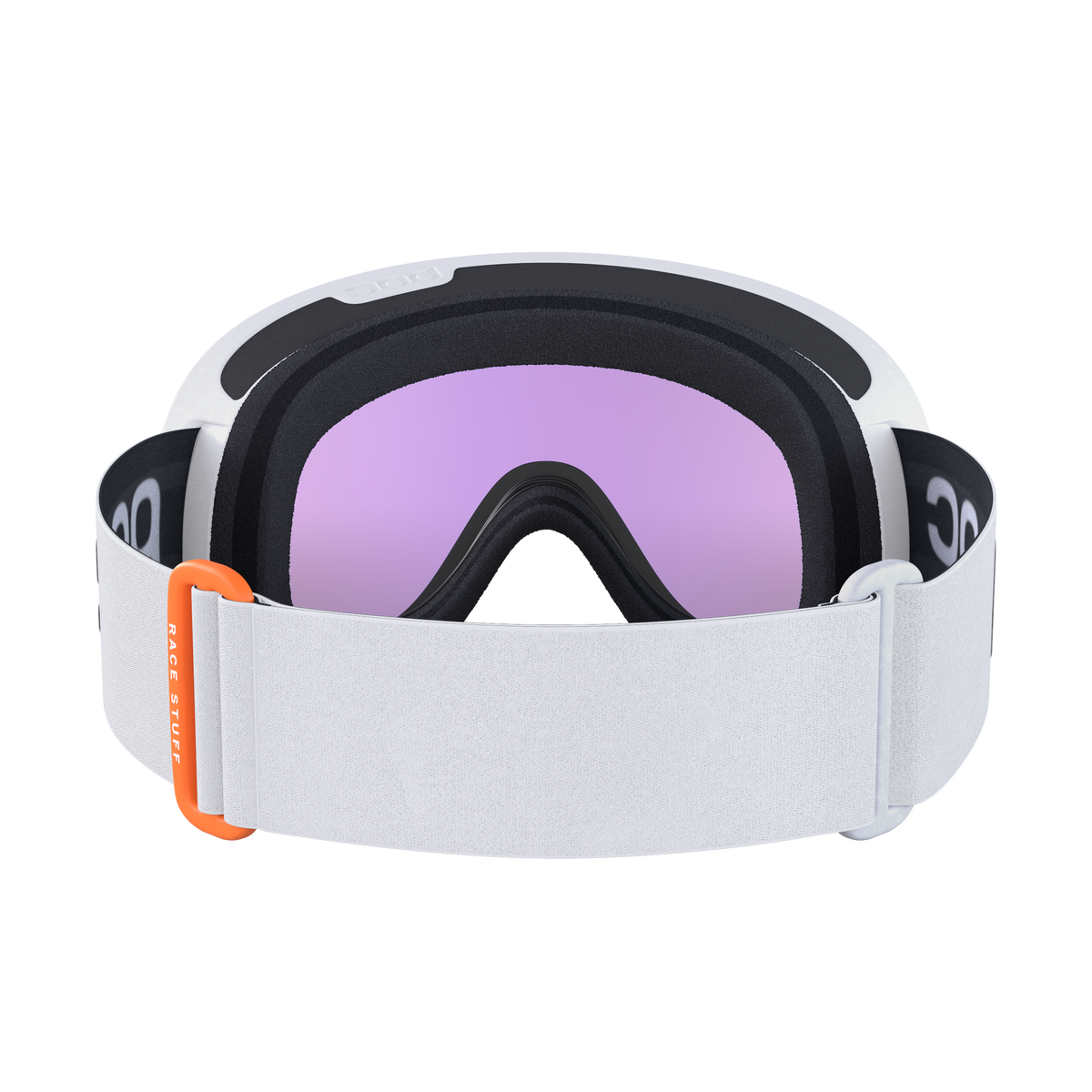 Weiße POC Skibrille Weiße POC Retina Race Skibrille mit violetter Clarity Scheibe von vorne.