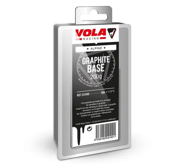 Verpackung des Vola Racing Graphite Base Skiwachs mit Produktinformationen.