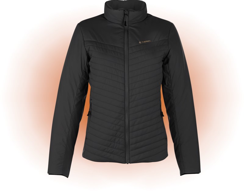 Schwarze Therm-ic Powerjacket Speed Women mit Reißverschluss und Stepp-Optik. Windblocker Material, warmer Kragen.