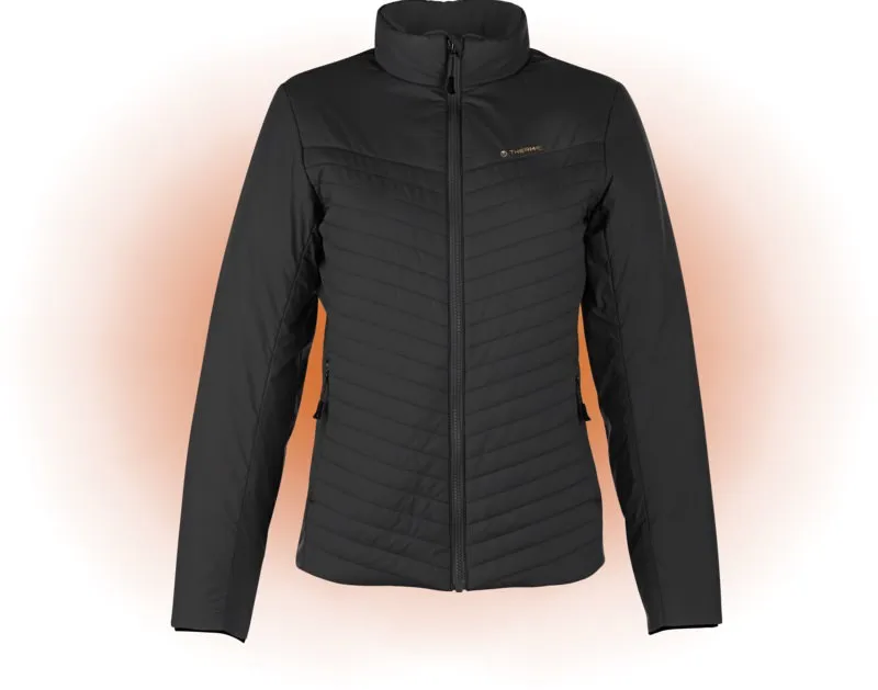 Black Therm-ic Powerjacket Speed Women with zipper and quilted look. Windblocker material, warm collar.