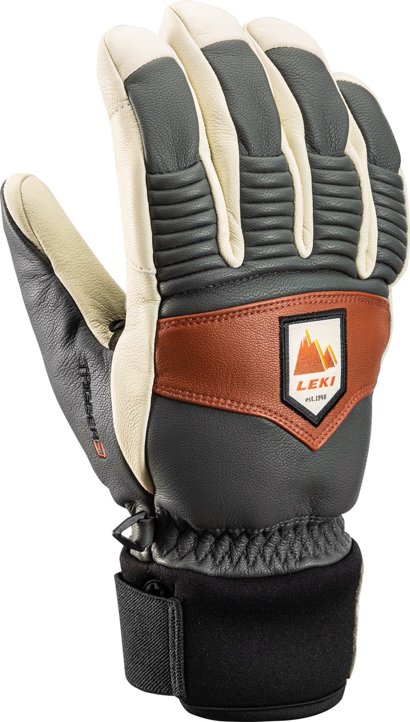 Leki Patrol 3D Handschuh in Weiß, Maroon und Grau, mit Leder und Neopren-Manschette.