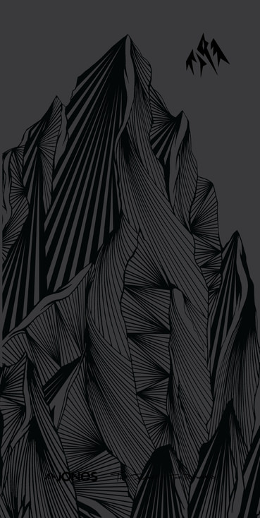Abstraktes, dunkles Artwork für Jones Range Neck Warmer mit Bergmotiven und Linien.