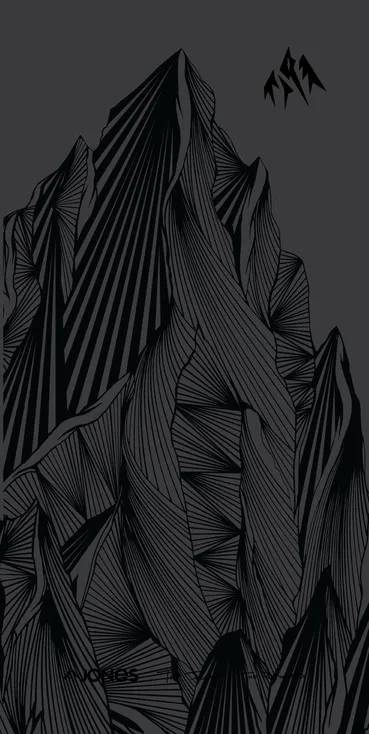 Abstraktes, dunkles Artwork für Jones Range Neck Warmer mit Bergmotiven und Linien.