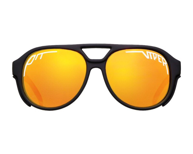 Schwarze Polarized Sonnenbrille der Marke Pit Viper mit orangefarbenen Gläsern.