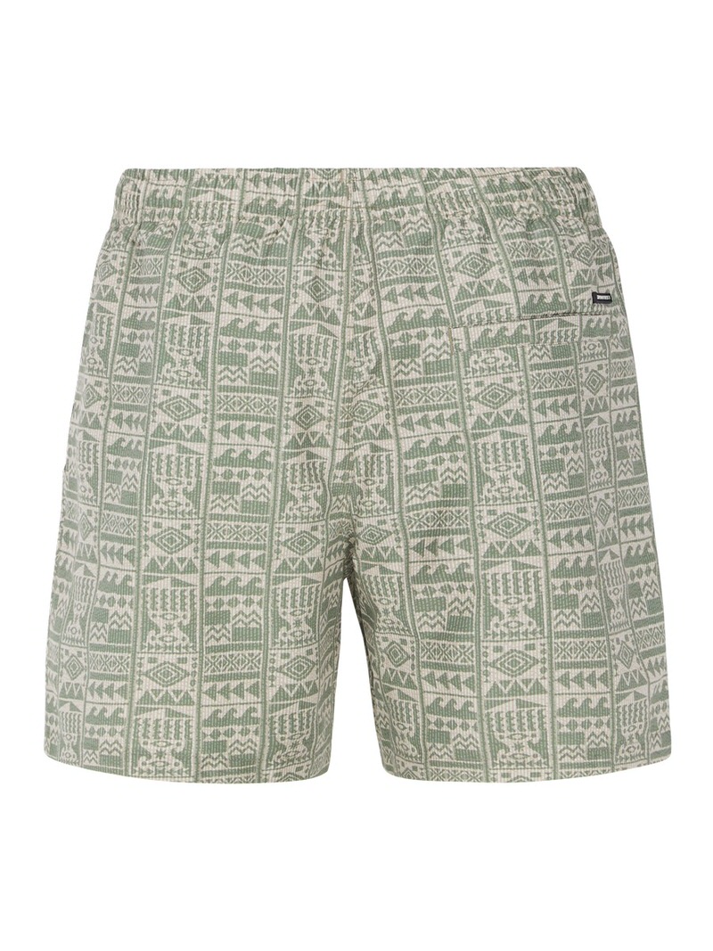Artichoke Green Badeshorts mit geometrischem Muster, elastischem Bund und Gesäßtasche.