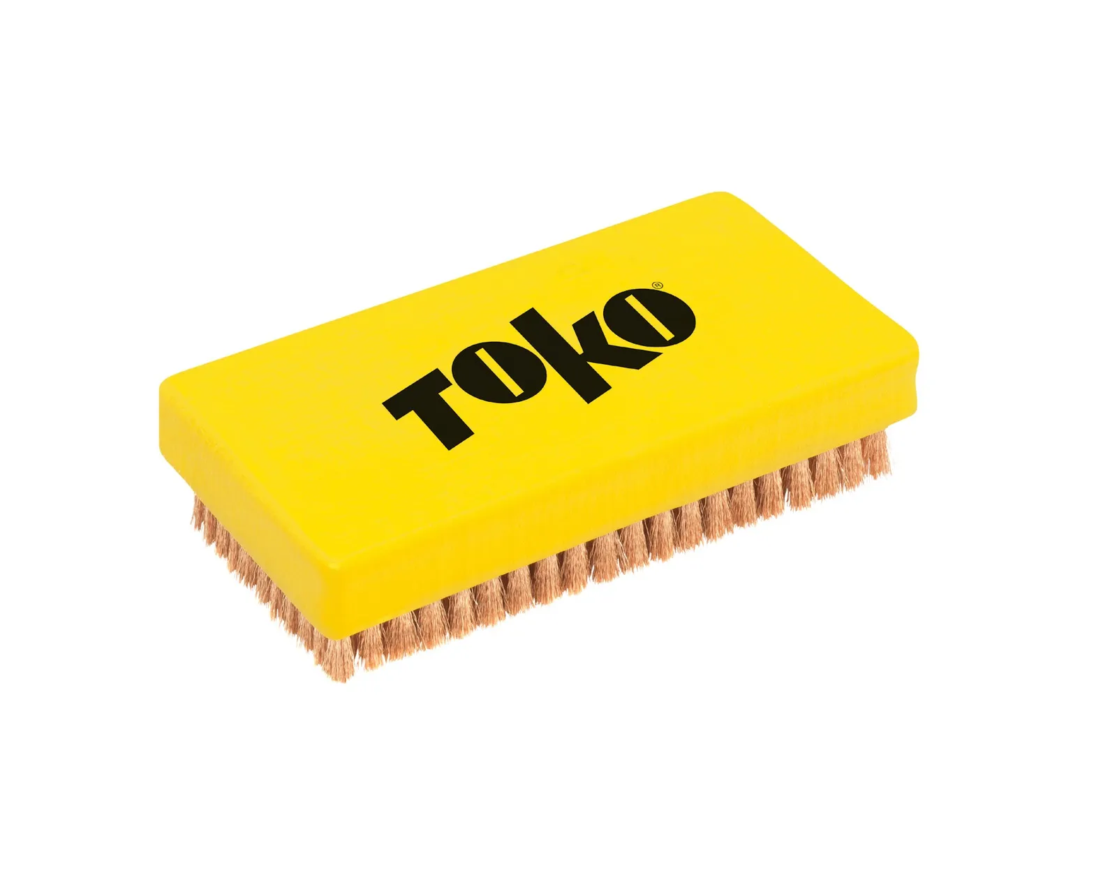 Gelbe Bürste mit Kupferborsten und schwarzem "Toko"-Logo auf dem Griff.