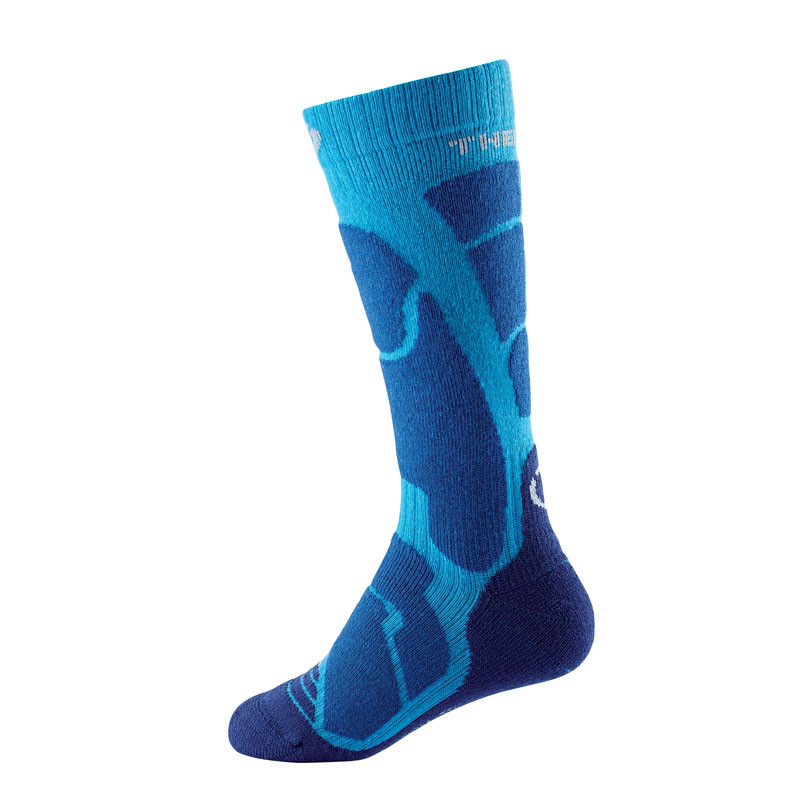 Blaue Therm-ic Ski Warm Junior Socke mit Petrolfarbenen Details.