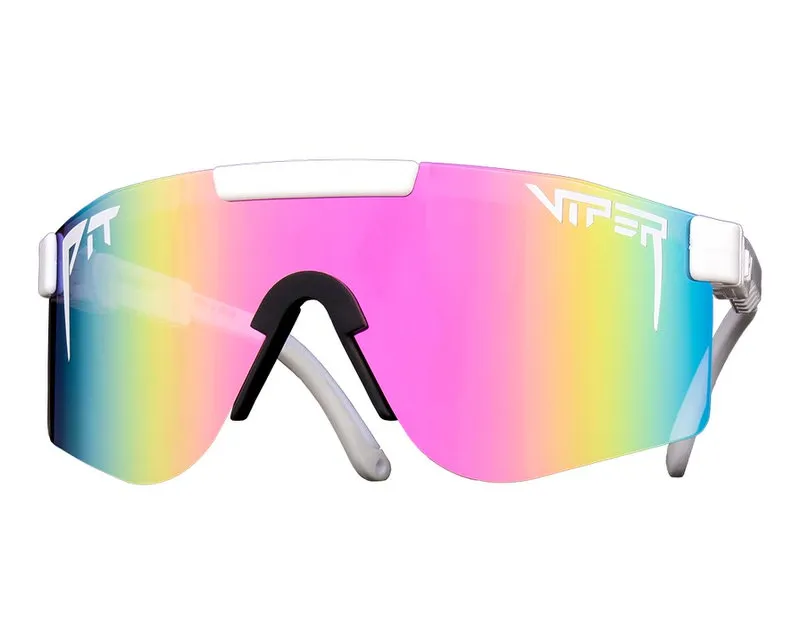 Occhiali da sole "The Miami Nights" bianchi con lenti color arcobaleno e dettagli neri.