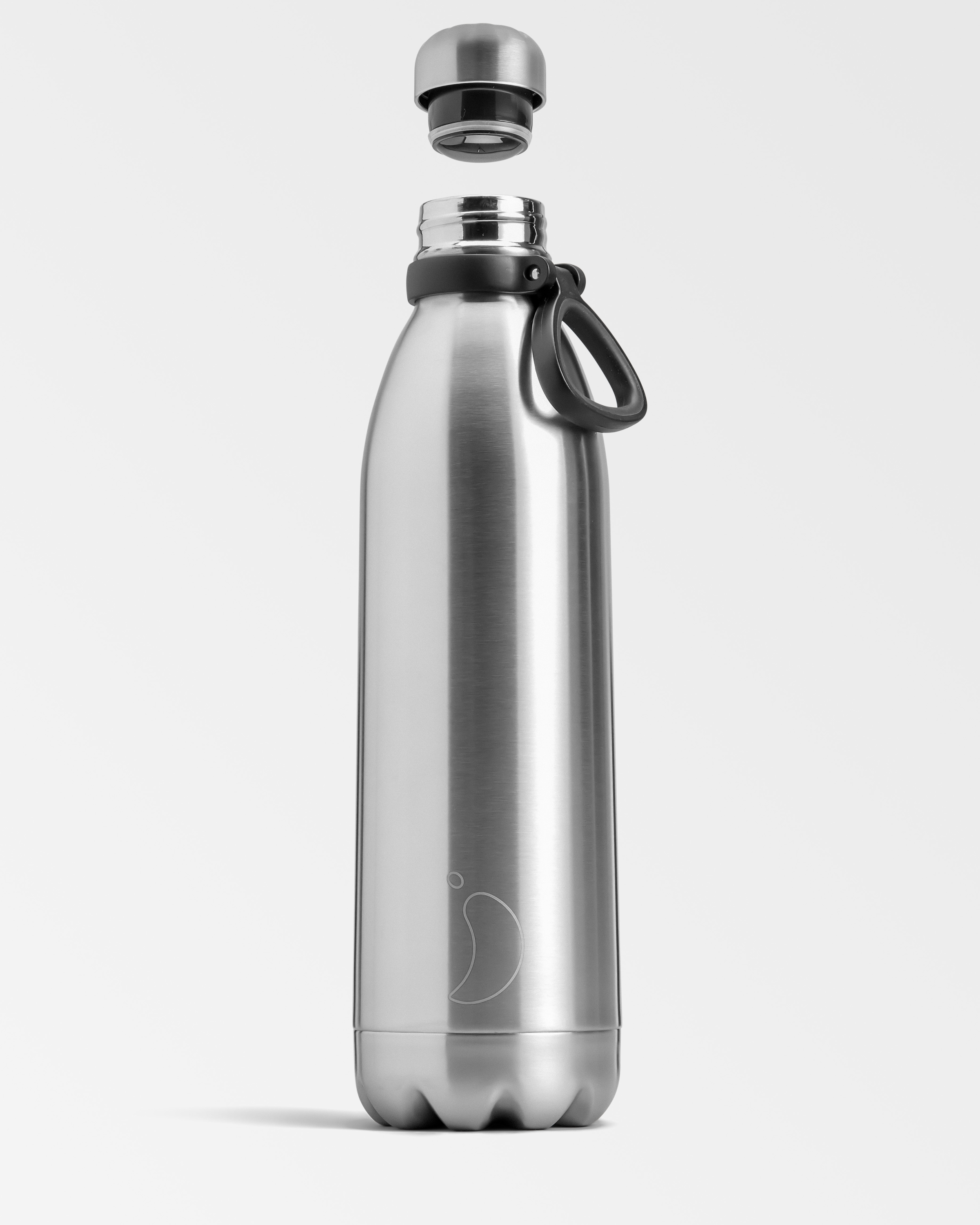 Edelstahl Trinkflasche, 1.8L, mit abgenommenem Deckel und Tragegriff vor neutralem Hintergrund.