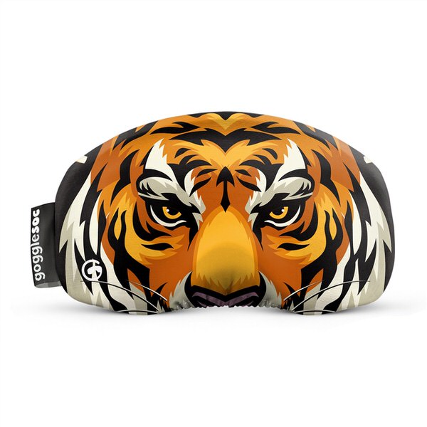 Eine Easy Tiger Soc Skibrillen-Schutzhülle mit Tiger-Gesicht in Orange, Weiß und Schwarz.