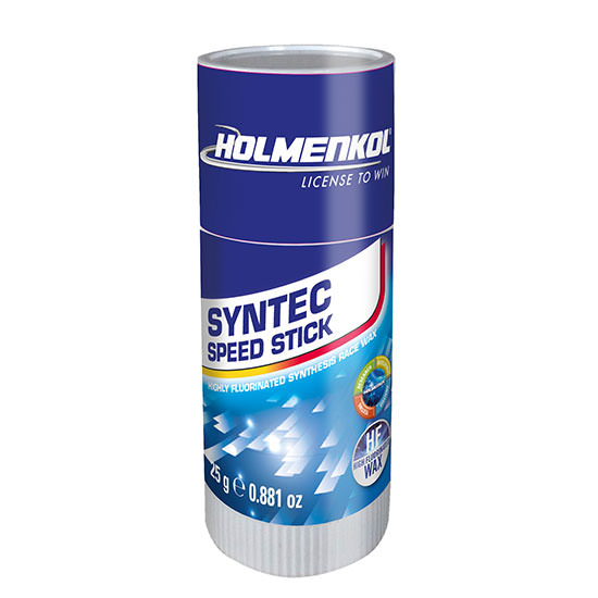 Blauer Syntec Speed Stick von Holmenkol mit weißer Beschriftung in zylindrischer Verpackung.