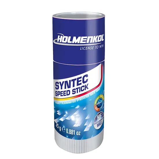 Blauer Syntec Speed Stick von Holmenkol mit weißer Beschriftung in zylindrischer Verpackung.
