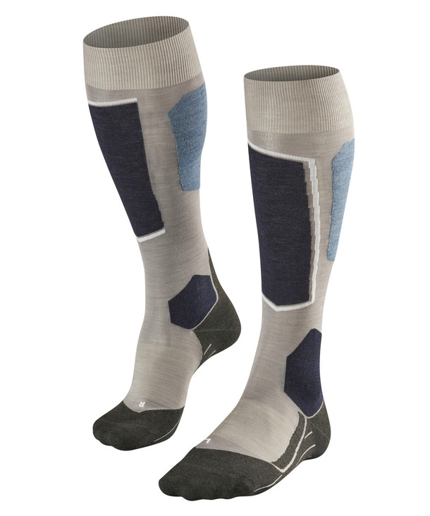 Mi-bas gris chiné Falke SK6 Skiing avec renforts en détail.