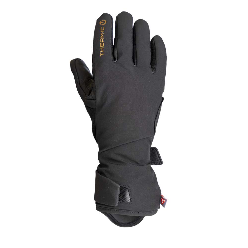 Gant noir Therm-ic Ultra Grip Heat Glove, paume vers le haut, fermeture du poignet visible.