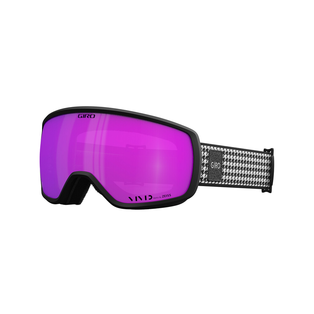 Giro Balance II Skibrille Giro Balance II Skibrille in Schwarz-Weiss mit pinkfarbener VIVID-Scheibe und Hahnentritt-Muster am Band.
