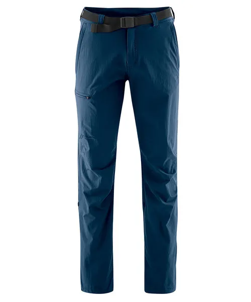 Pantalon de randonnée bleu avec ceinture, taille droite. Poche zippée sur la cuisse gauche.