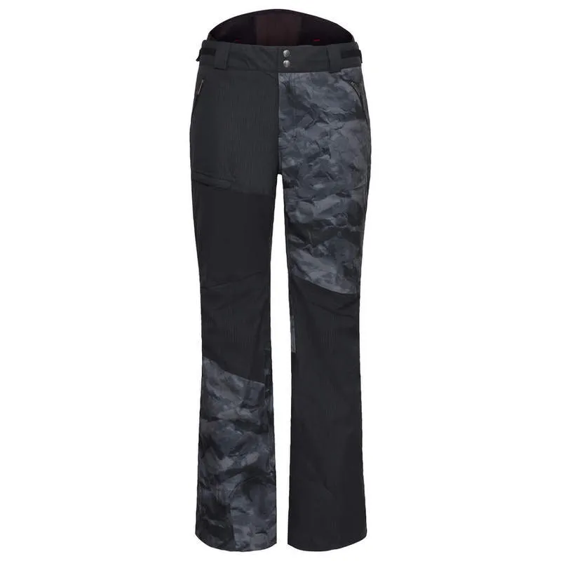 Schwarze Force Pants mit Camouflage-Muster auf einem Hosenbein und einer Tasche am anderen Bein.