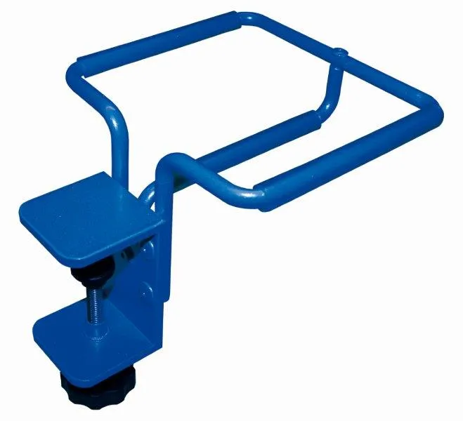 Blue Holmenkol Waxing iron tray with table clamp and a square bracket.