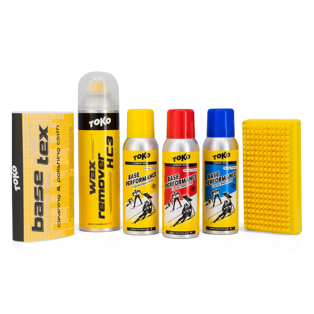Toko Base Performance Gliding Kit: Wachse (gelb, rot, blau), Wachsentferner, Polierbürste und Base Tex.