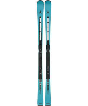 Sci Atomic Redster X9RS Revoshock S blu-turchese con attacco Icon RS 12 dall'alto, estremità dello sci rivolte verso il basso.