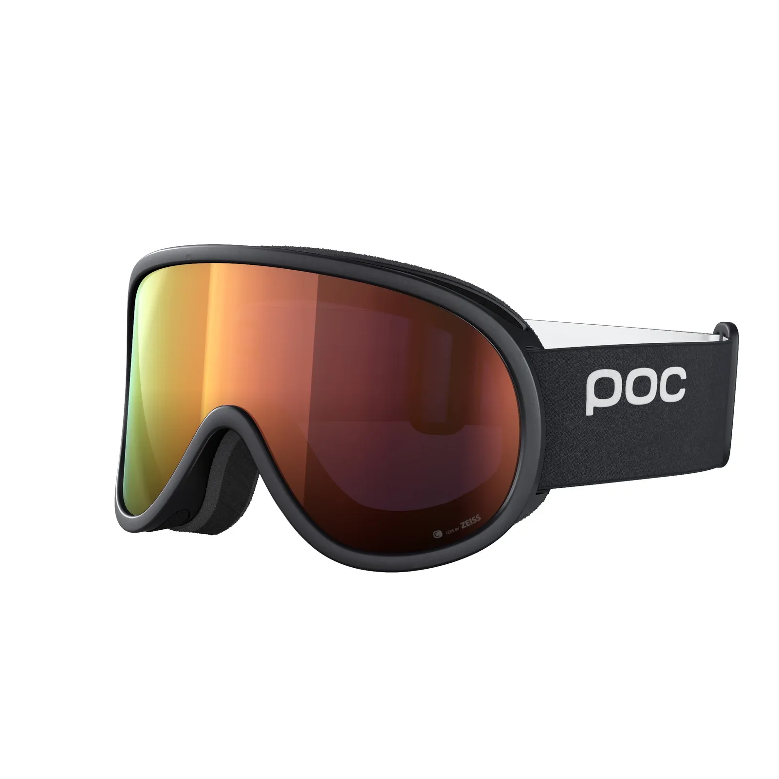 Schwarze POC Retina MID Clarity Skibrille mit orangefarbener Linse und weißem Logo auf dem Band.