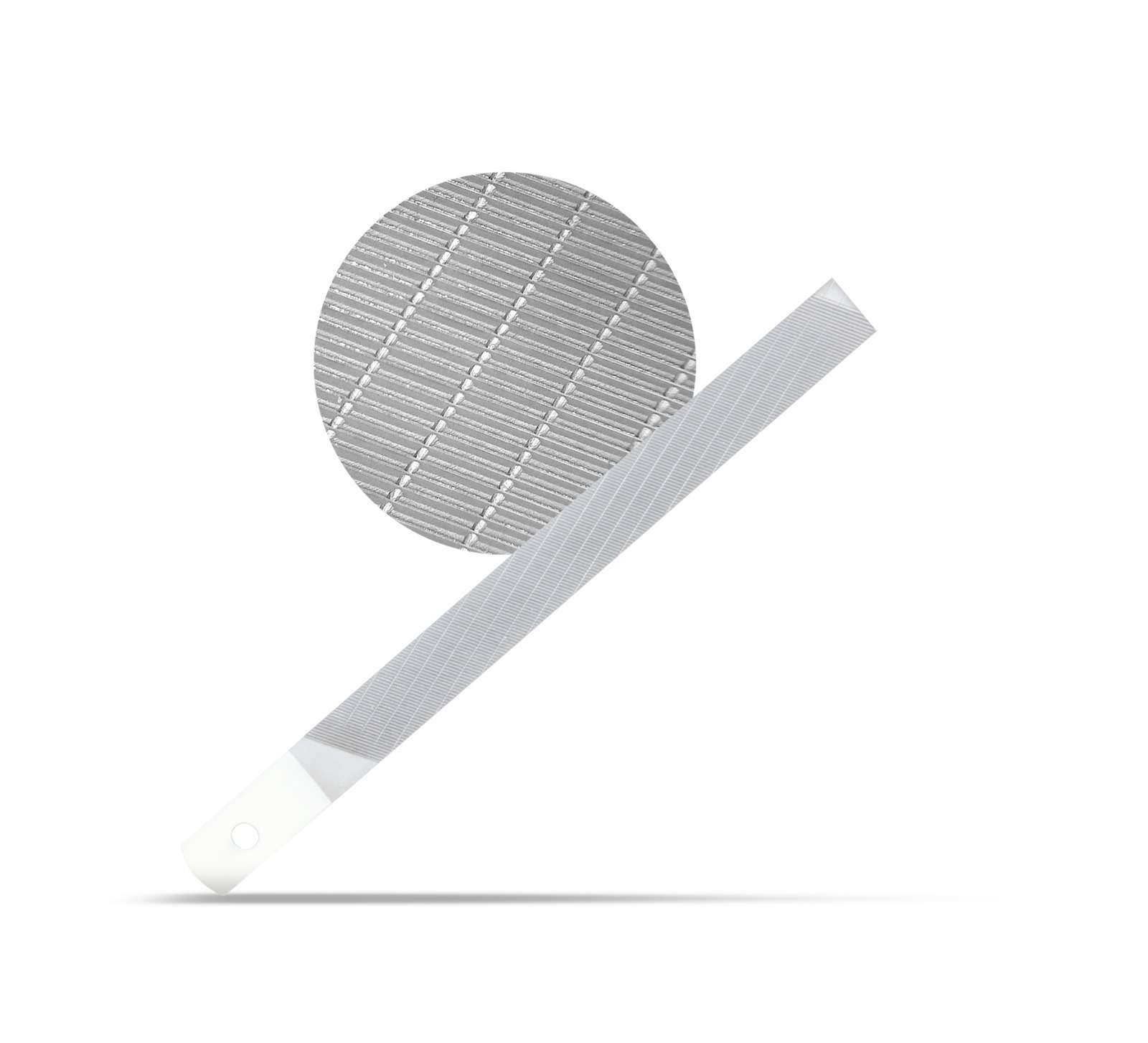 Lime à métaux, 150 mm, avec surface doublement taillée et vue détaillée des surfaces de coupe.