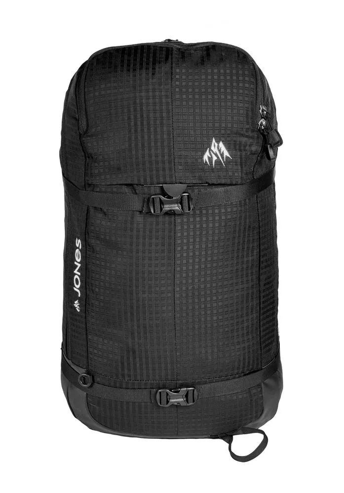 Black Jones DSCNT 19L backpack with logo and adjustable straps on a white background.