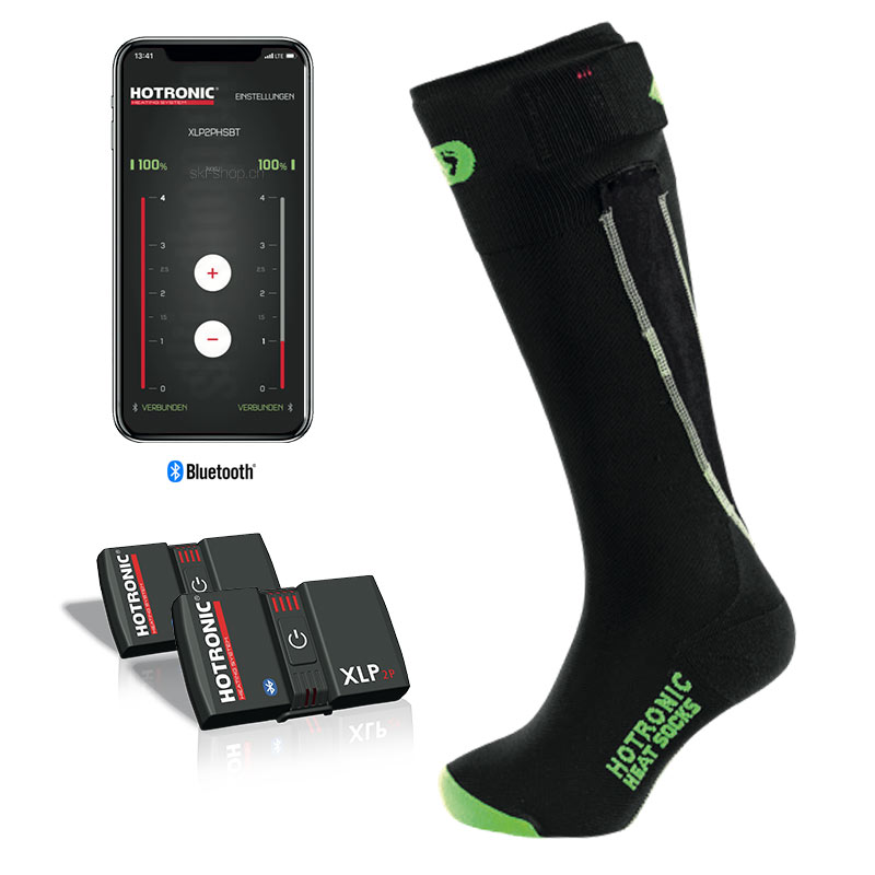 Schwarze BD Surround Comfort Thin XLP Socke mit App-Steuerung und Akkus für beheizbare Füße.