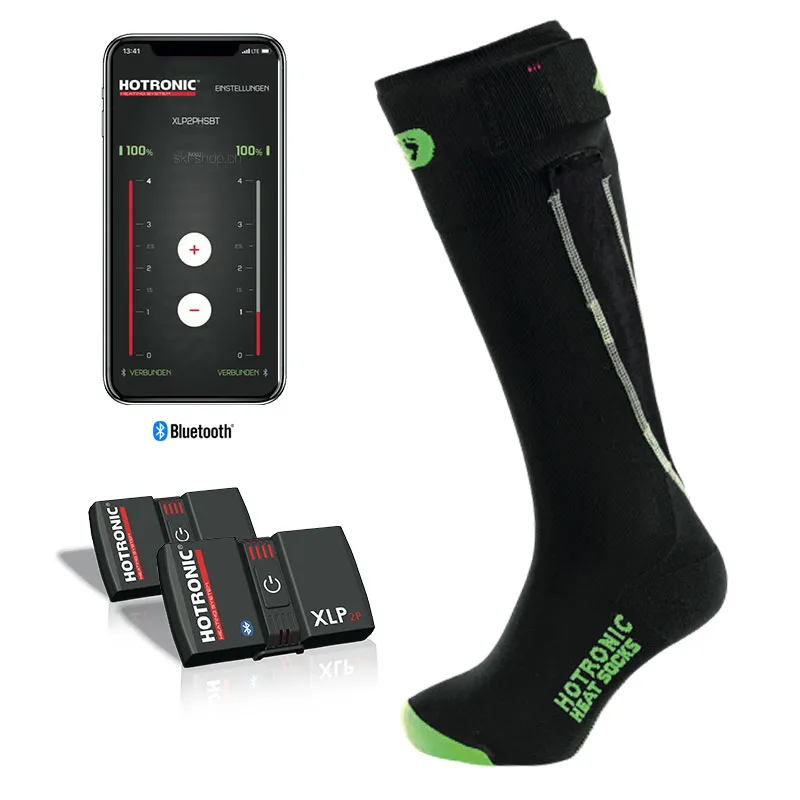 Schwarze BD Surround Comfort Thin XLP Socke mit App-Steuerung und Akkus für beheizbare Füße.