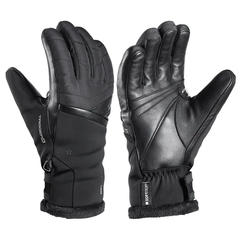 Two black Leki Snowfox 3D Lady gloves, one with palm, one with outer hand.