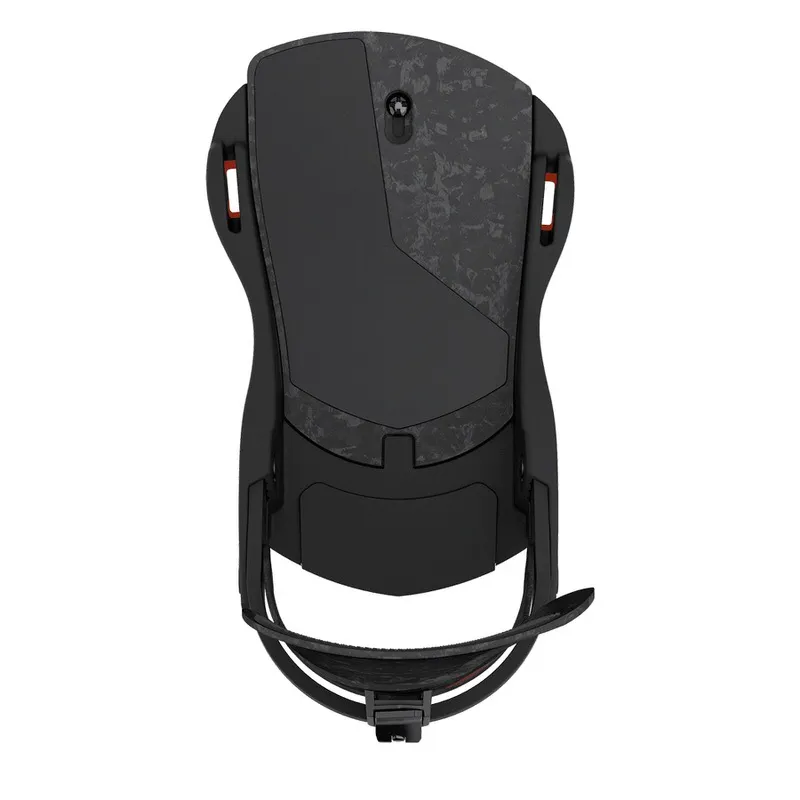Top view: Union Atlas FC Forged snowboard binding in black with carbon look.