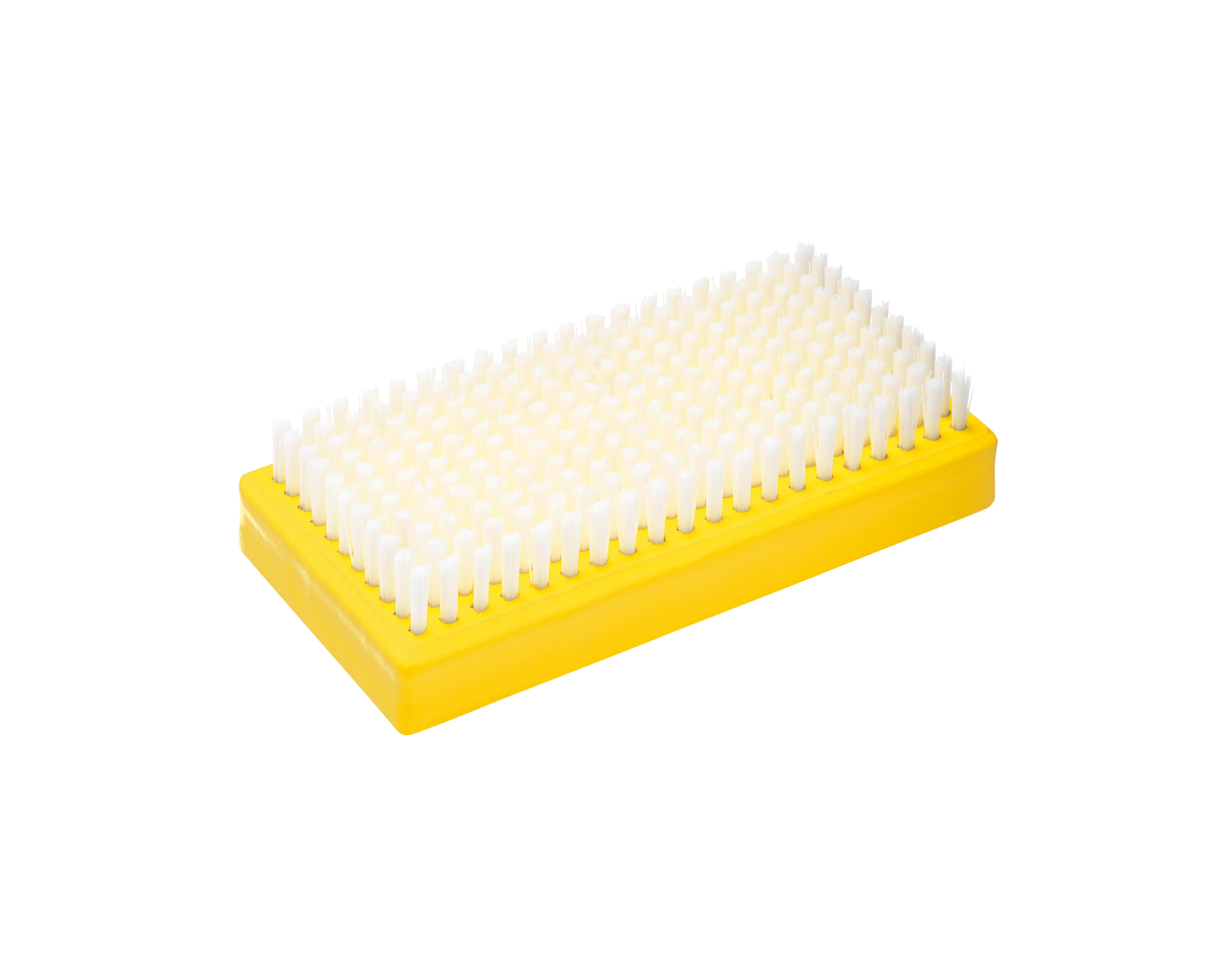 Brosse à ski avec poils en nylon Brosse jaune à tête rectangulaire avec des poils en nylon blancs et denses pour le fartage des skis et des snowboards.