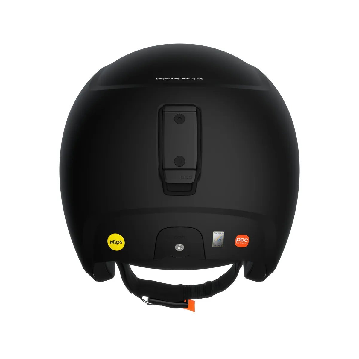 Casque de ski noir Skull Dura X Spin vu de l'arrière, avec autocollant Mips, Race Lock System et jugulaire réglable.