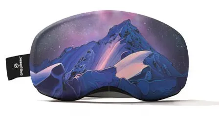 Ski goggle protection, First Descents Pro Soc, with mountain and starry sky motif.