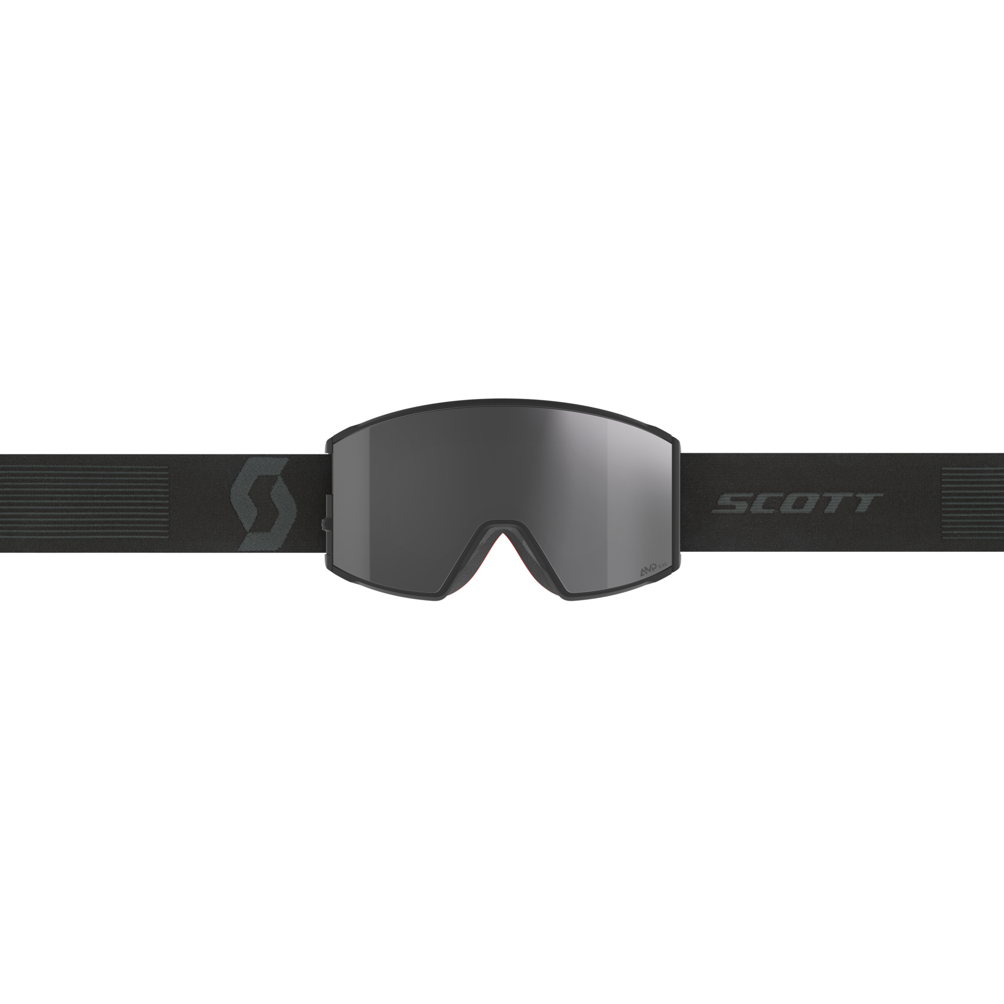 Schwarze Scott React Skibrille mit AMP Black Chrome S3 Linse von vorne.
