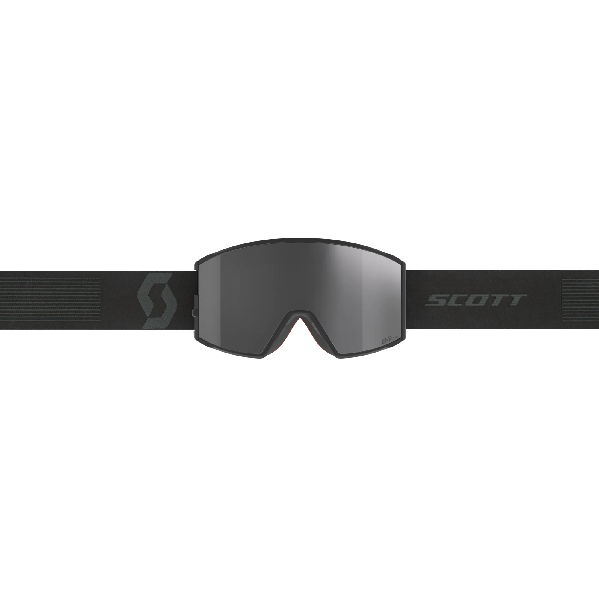 Schwarze Scott React Skibrille mit AMP Black Chrome S3 Linse von vorne.