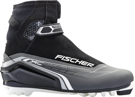 Schwarzer Fischer XC Comfort Pro Langlaufschuh in Silber-Grau von der Seite.