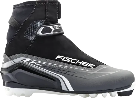 Schwarzer Fischer XC Comfort Pro Langlaufschuh in Silber-Grau von der Seite.