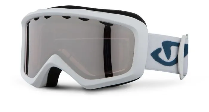 Ski goggles Giro Charm Women Matte White with gray lens, white frame and white strap.