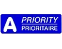 Blaues, rechteckiges Logo mit weißem "A" links und "PRIORITY PRIORITAIRE" rechts, unterstrichen.