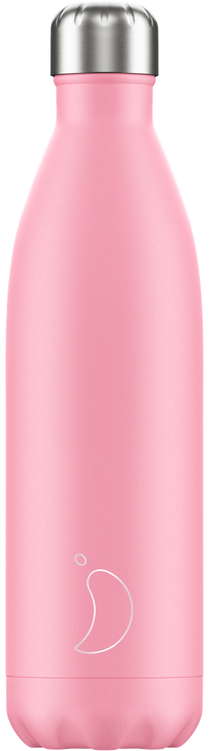 Pastellrosa Chillys Trinkflasche (500ml) aus Edelstahl mit silberfarbenem Deckel und Logo.