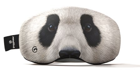 Brillen-Überzug mit aufgedrucktem Pandabär-Gesicht in Weiß, Schwarz und Grautönen.