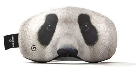 Glasses cover with printed panda bear face in white, black and shades of gray.