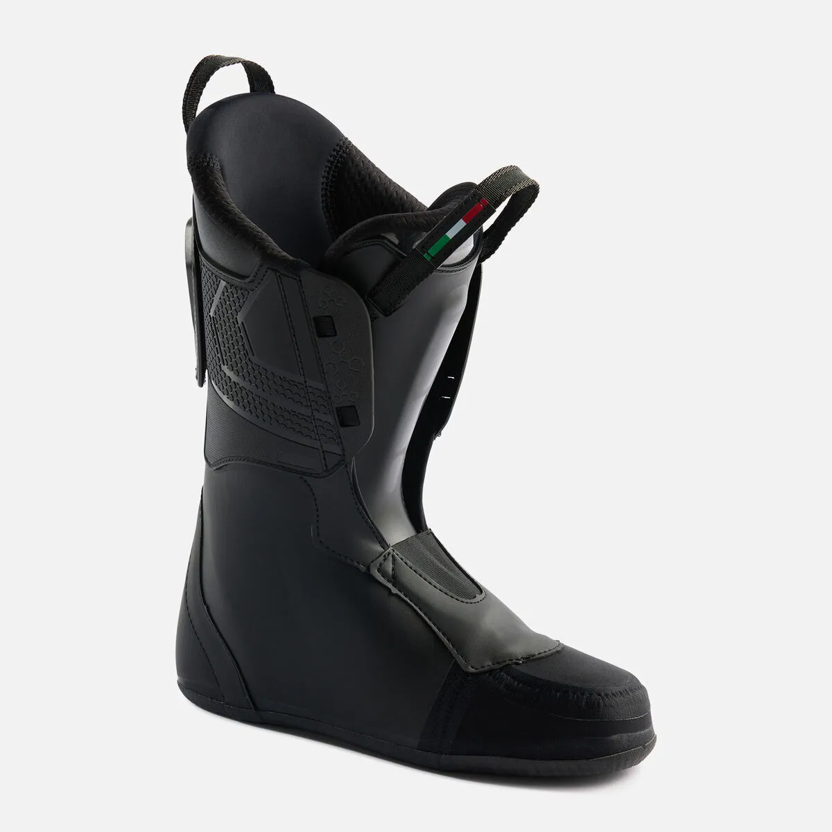 Black inner boot for ski boots with loop and Italian flag on the shaft.