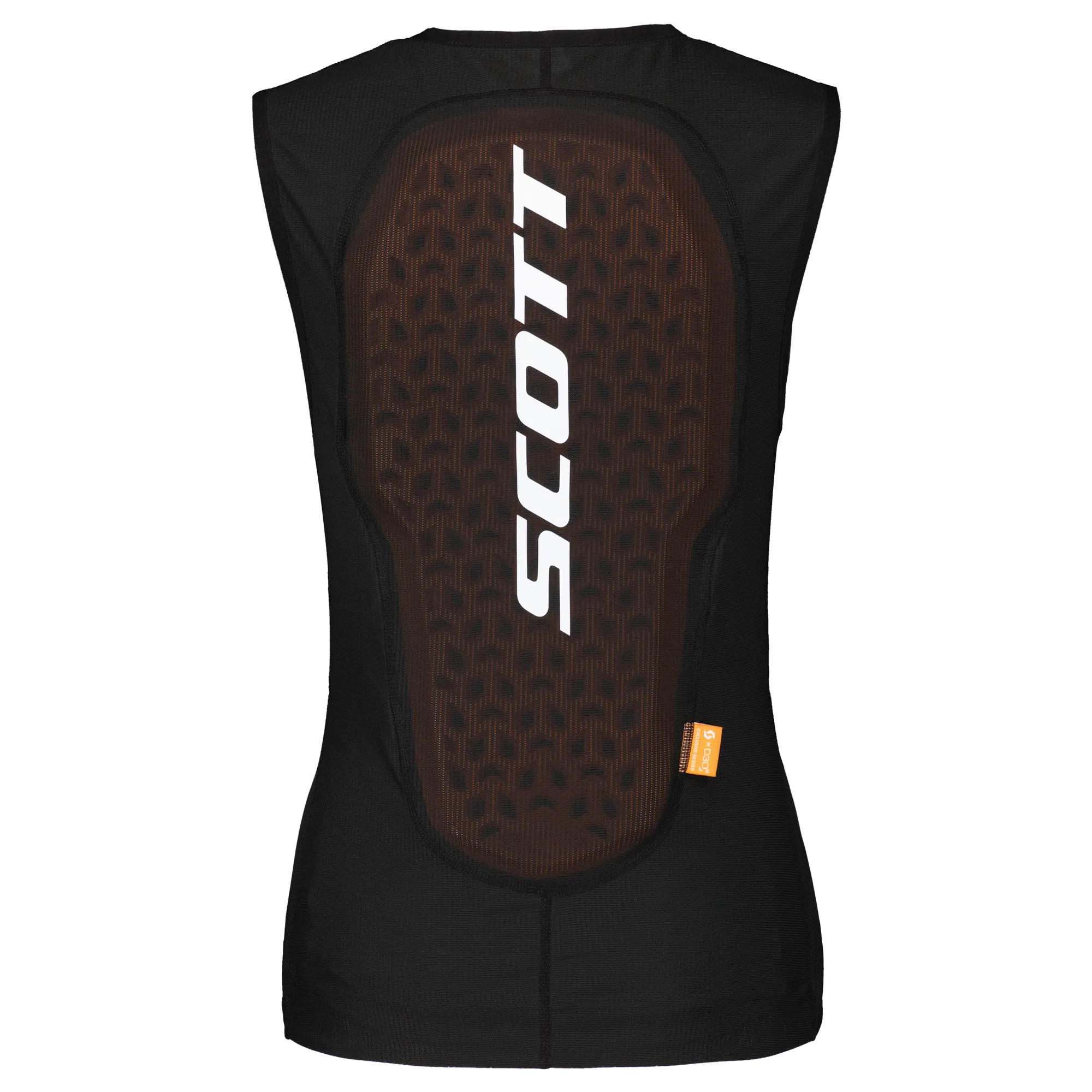 Rear view of the black Scott Airflow women's vest with white Scott logo above the back protector.
